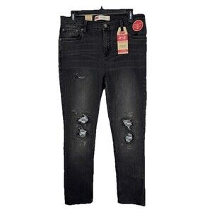 Levis 512 Slim Taper Stretch Jeans Boys 20 (Mens 30x30) Black Distressed Logo